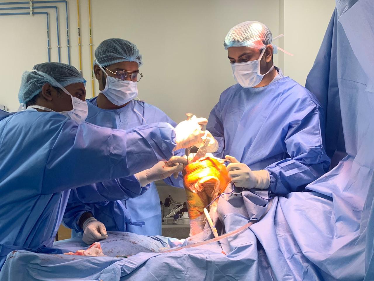 Professional orthopedic surgical procedure with advanced equipment