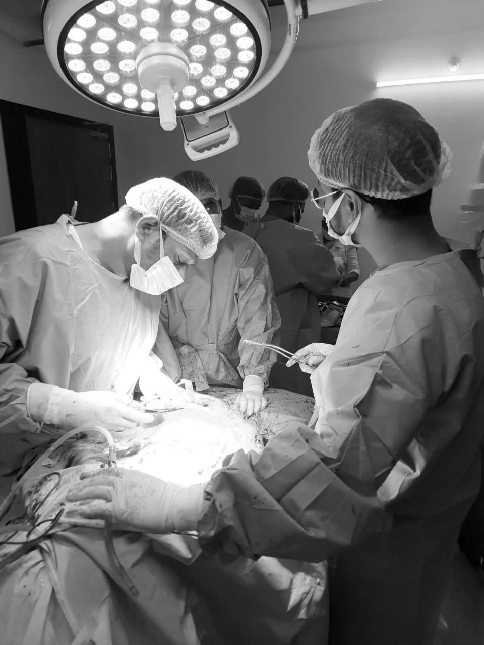Monochrome surgical operation demonstrating orthopedic expertise